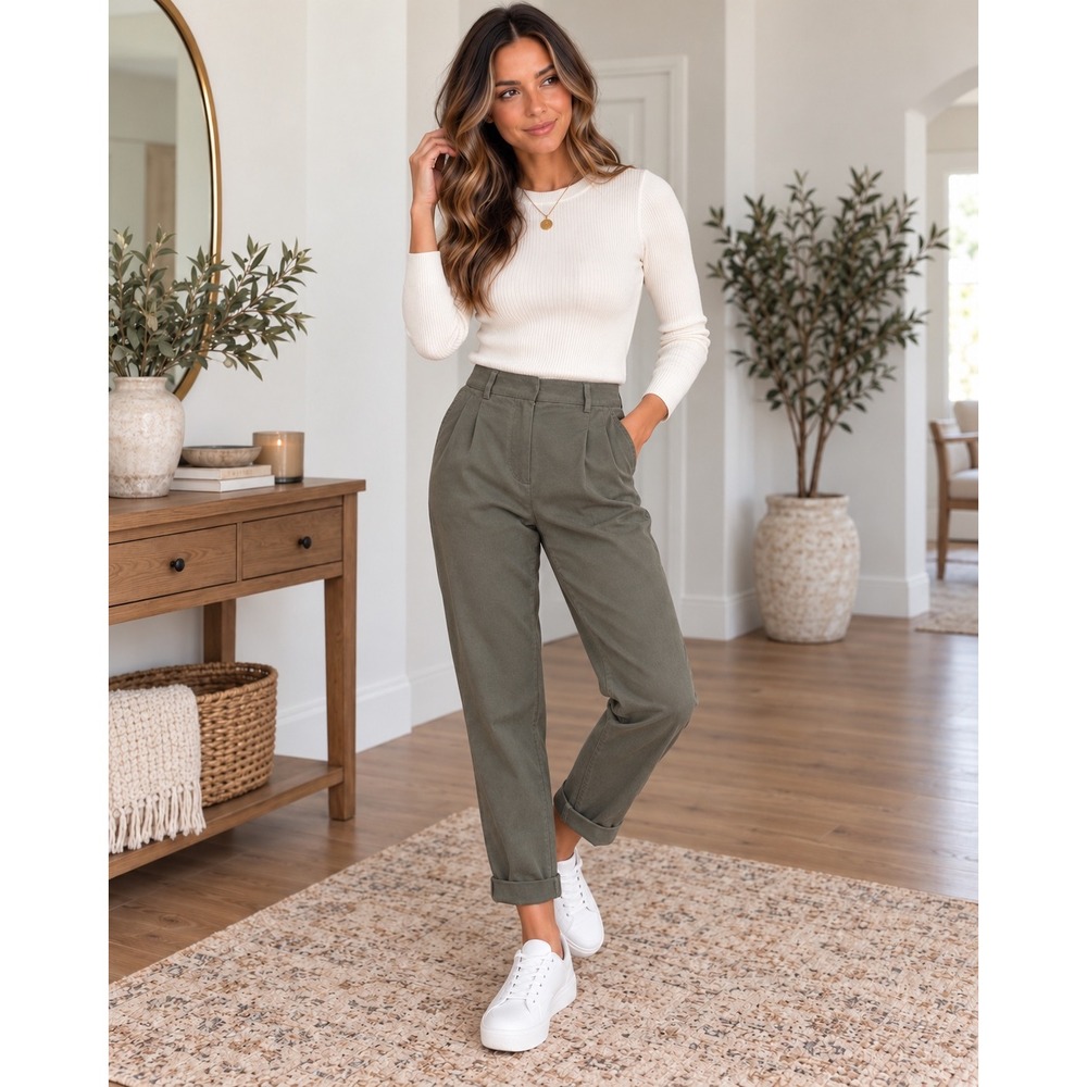 ZARA Olive Khaki Green Pleated Trousers – Size XS / US 2